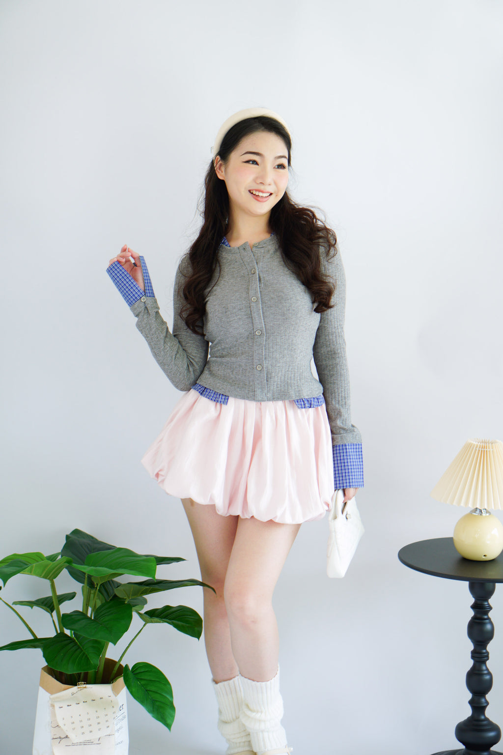 Cara Faux Collar Knit Top in Grey