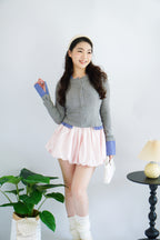 Cara Faux Collar Knit Top in Grey