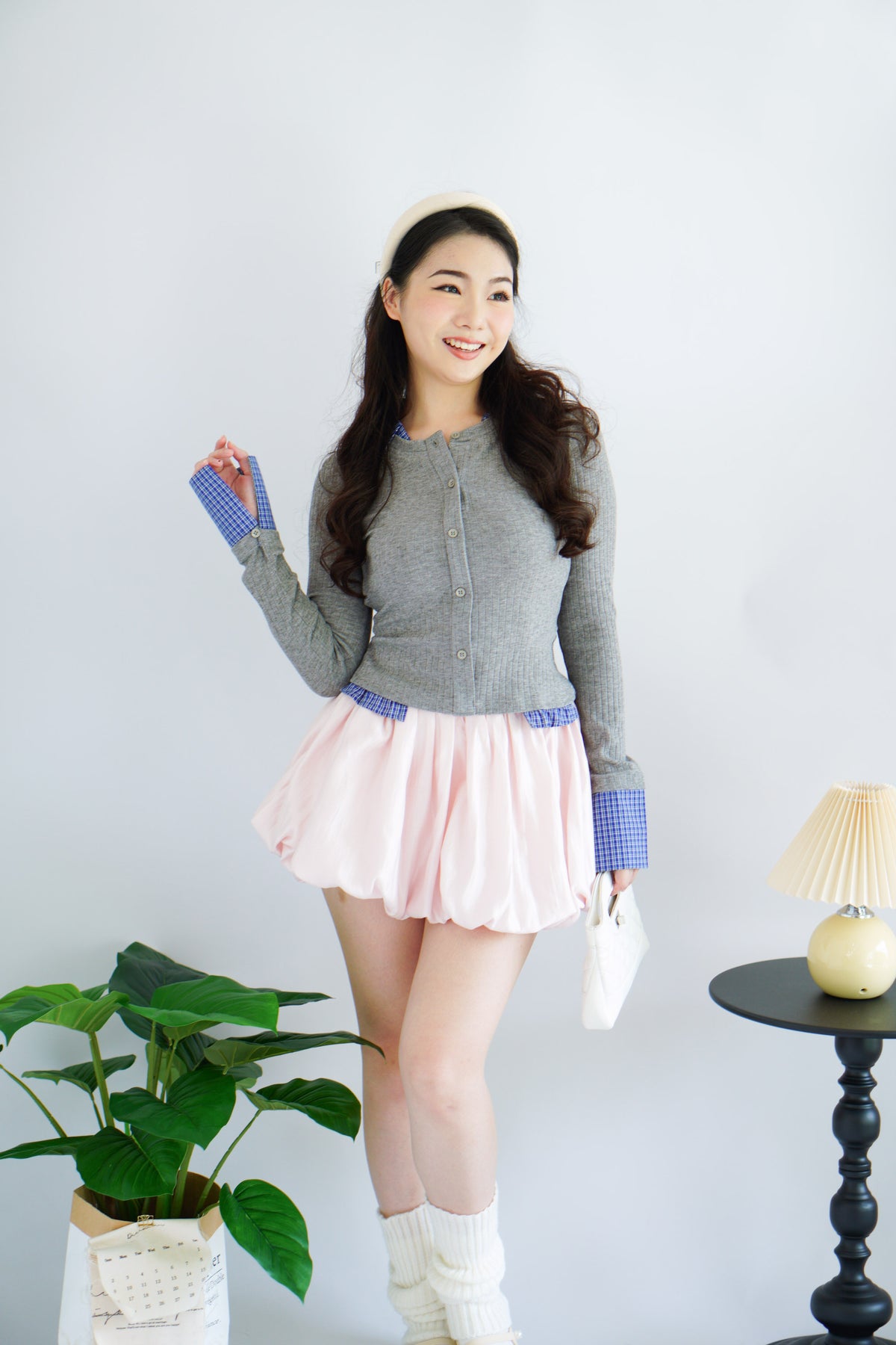 Cara Faux Collar Knit Top in Grey