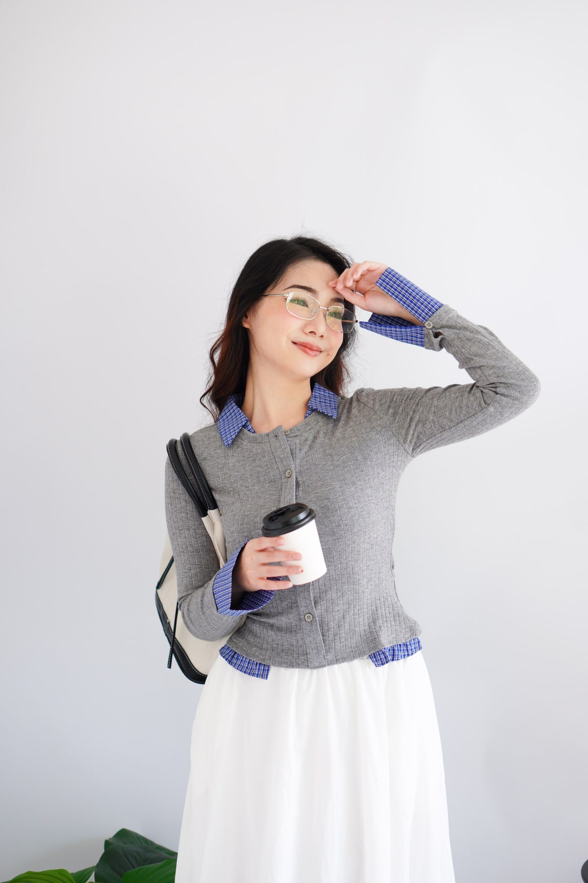 Cara Faux Collar Knit Top in Grey