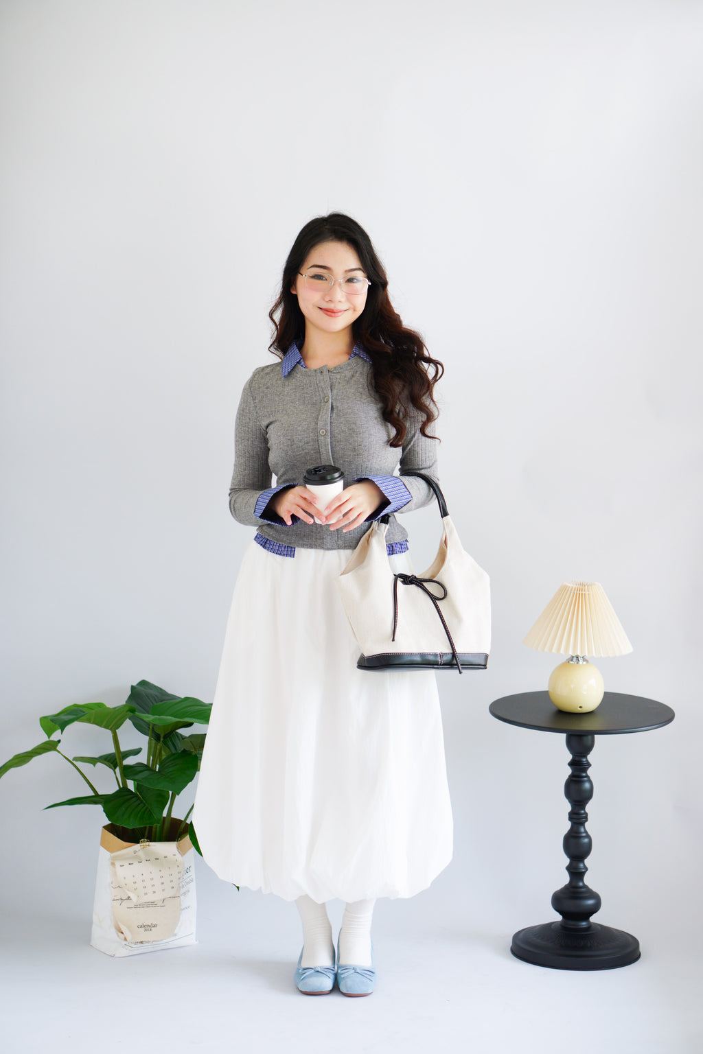 Cara Faux Collar Knit Top in Grey