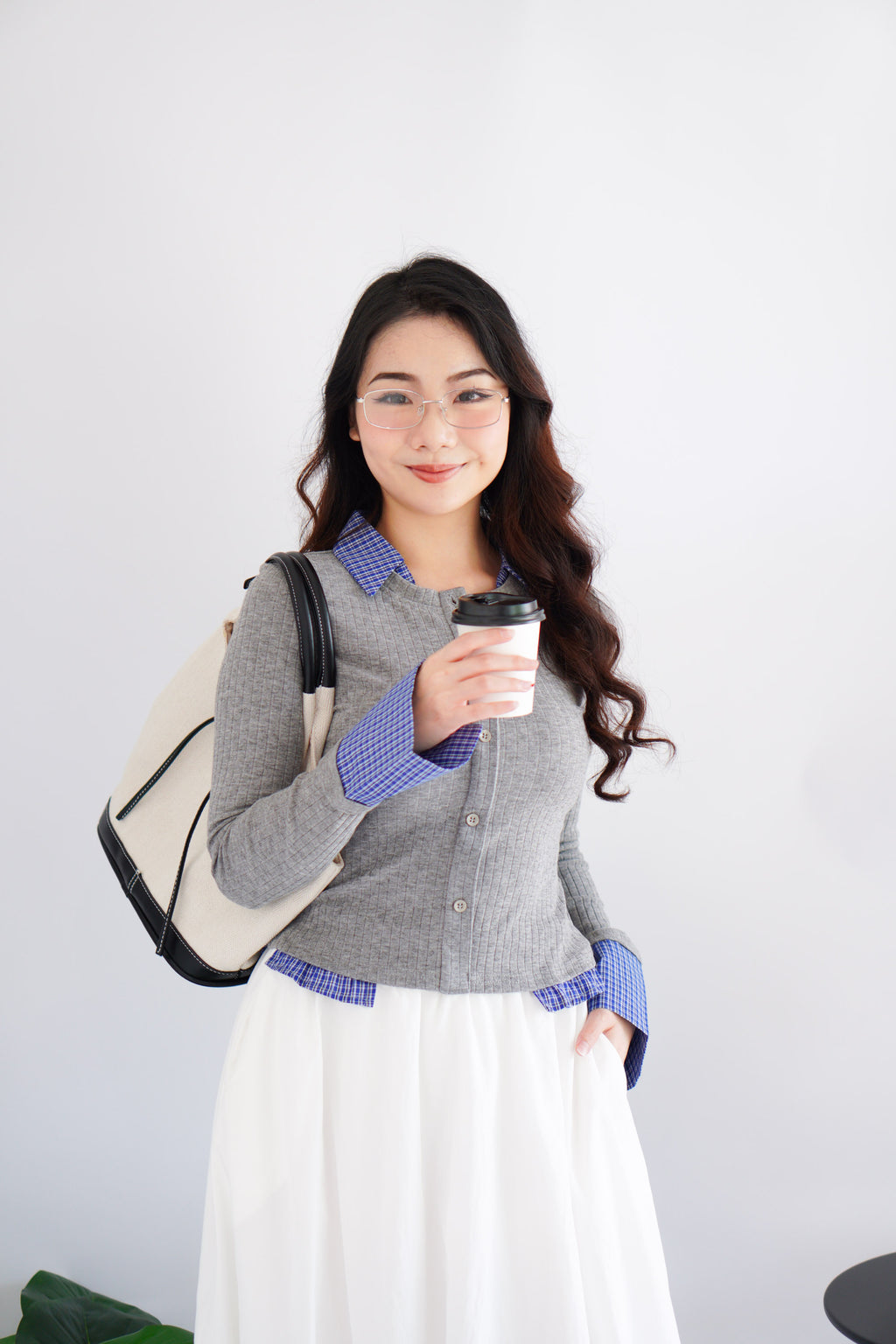 Cara Faux Collar Knit Top in Grey