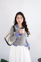 Cara Faux Collar Knit Top in Grey