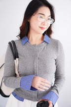 Cara Faux Collar Knit Top in Grey