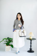 Cara Faux Collar Knit Top in Grey