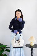 Cara Faux Collar Knit Top in Dark Blue