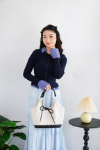 Cara Faux Collar Knit Top in Dark Blue