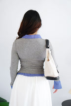 Cara Faux Collar Knit Top in Grey