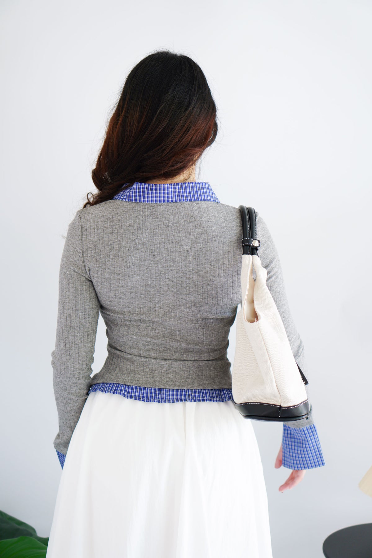 Cara Faux Collar Knit Top in Grey