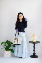 Cara Faux Collar Knit Top in Dark Blue