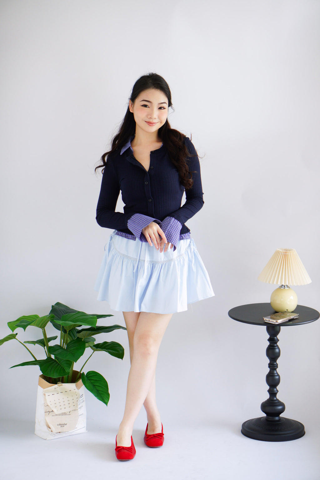 Cara Faux Collar Knit Top in Dark Blue