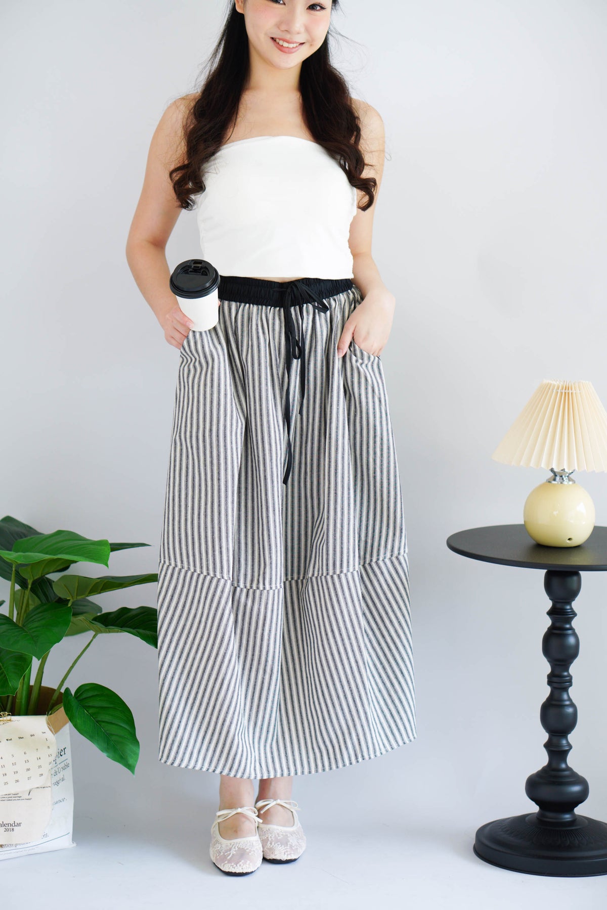 Zella Stripes Maxi Skirt with Pockets in Black