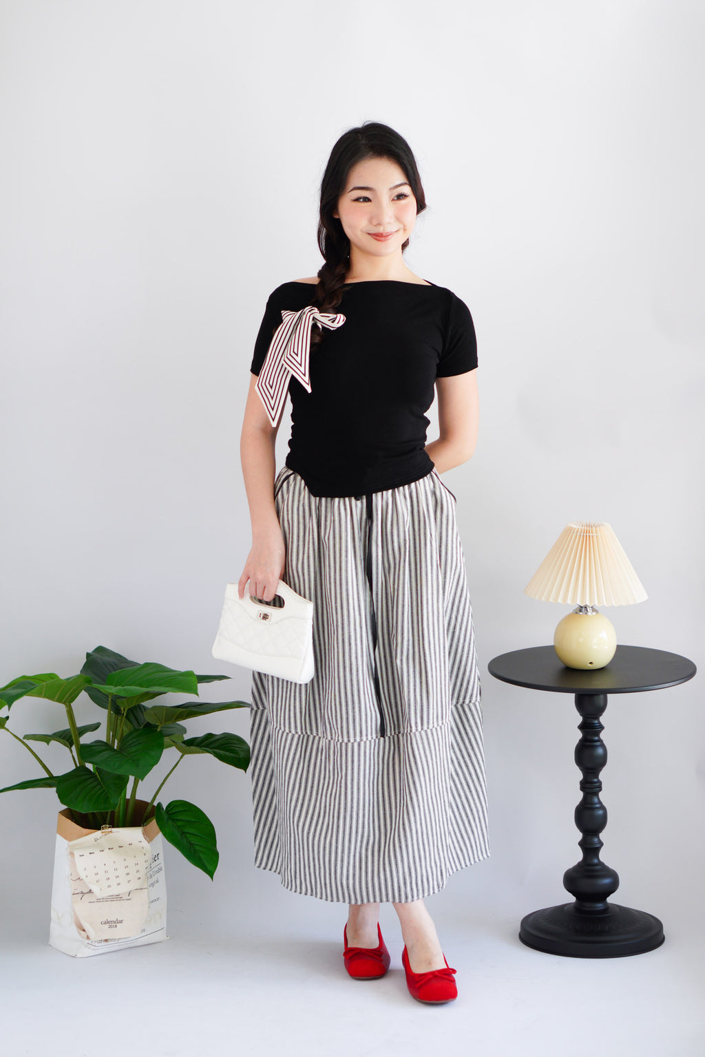 Zella Stripes Maxi Skirt with Pockets in Black