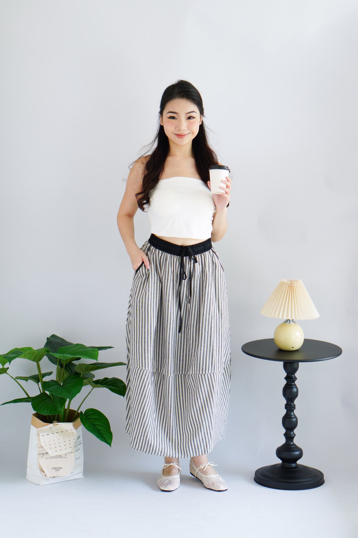 Zella Stripes Maxi Skirt with Pockets in Black