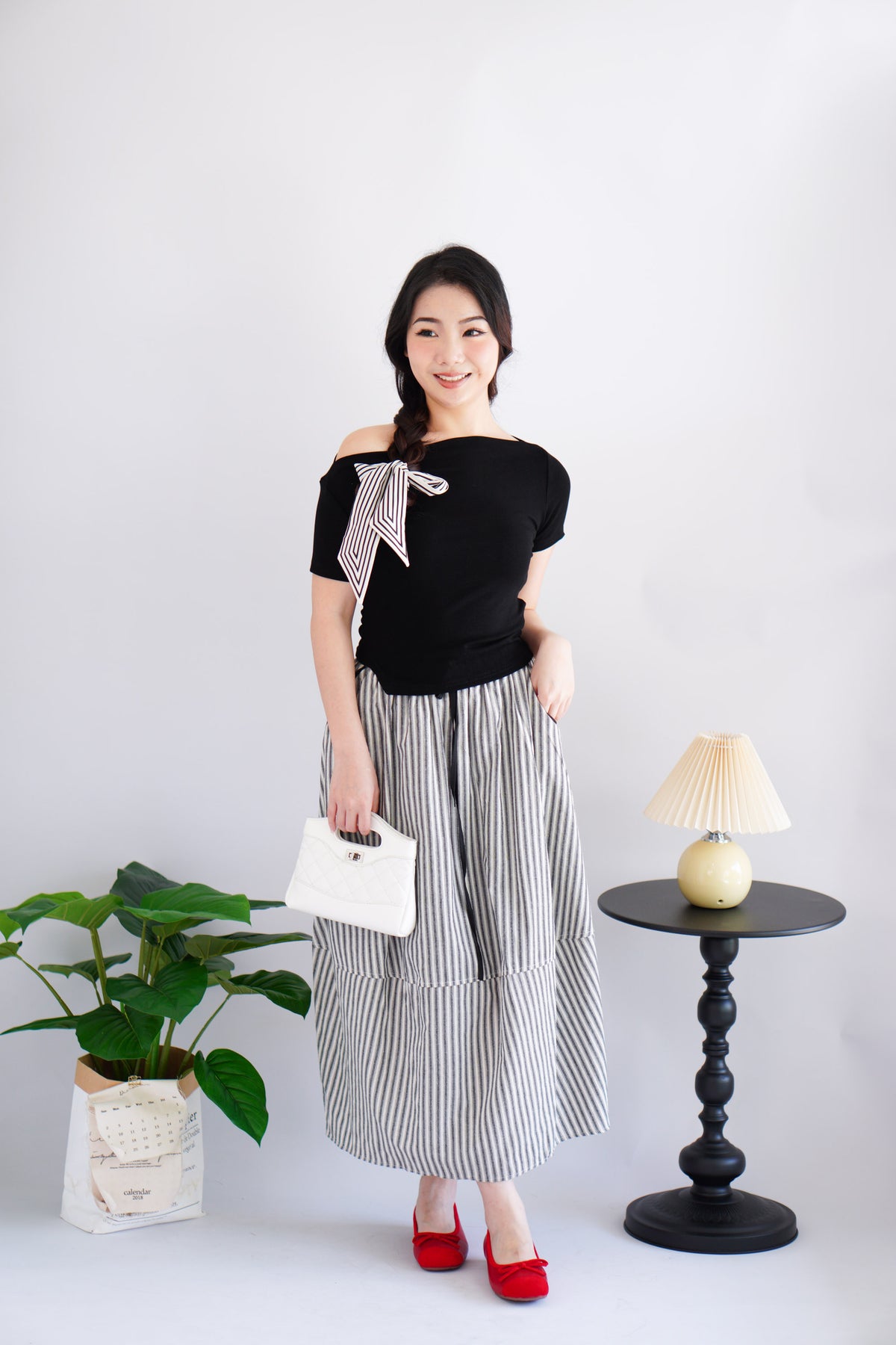 Zella Stripes Maxi Skirt with Pockets in Black