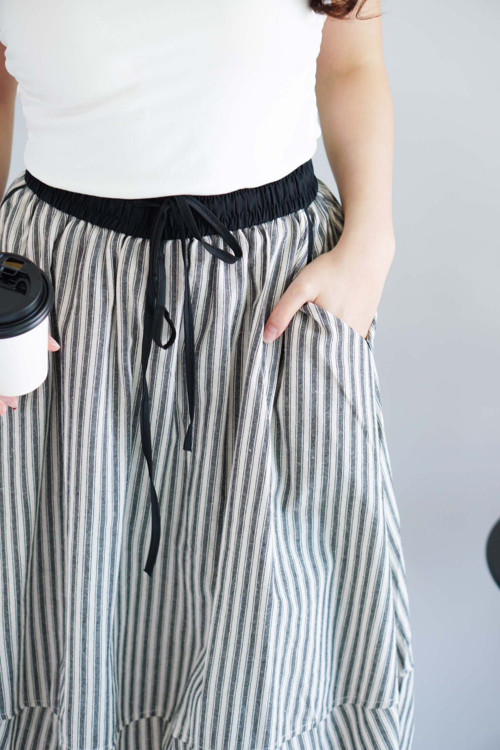 Zella Stripes Maxi Skirt with Pockets in Black