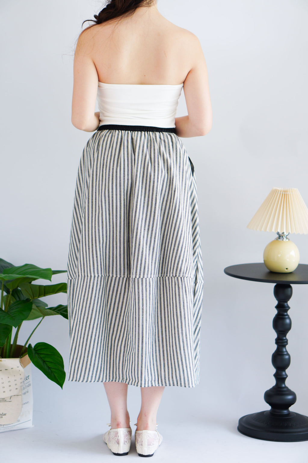 Zella Stripes Maxi Skirt with Pockets in Black