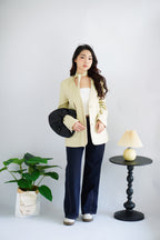 (BACKORDER) Keesha Sash Blazer in Light Yellow Khaki