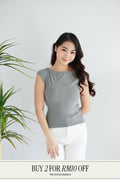 (BACKORDER) Charlie Basic High Neck Ruched Top in Grey