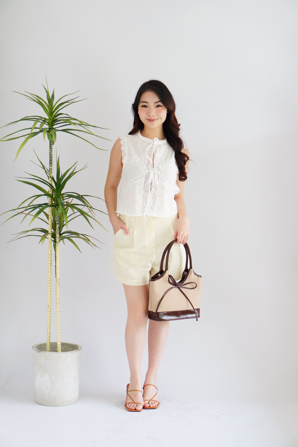 Abella Eyelet Lace Tie Top in White