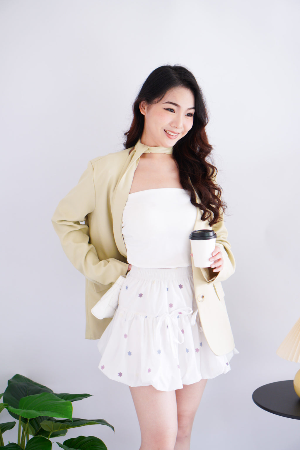 (BACKORDER) Keesha Sash Blazer in Light Yellow Khaki