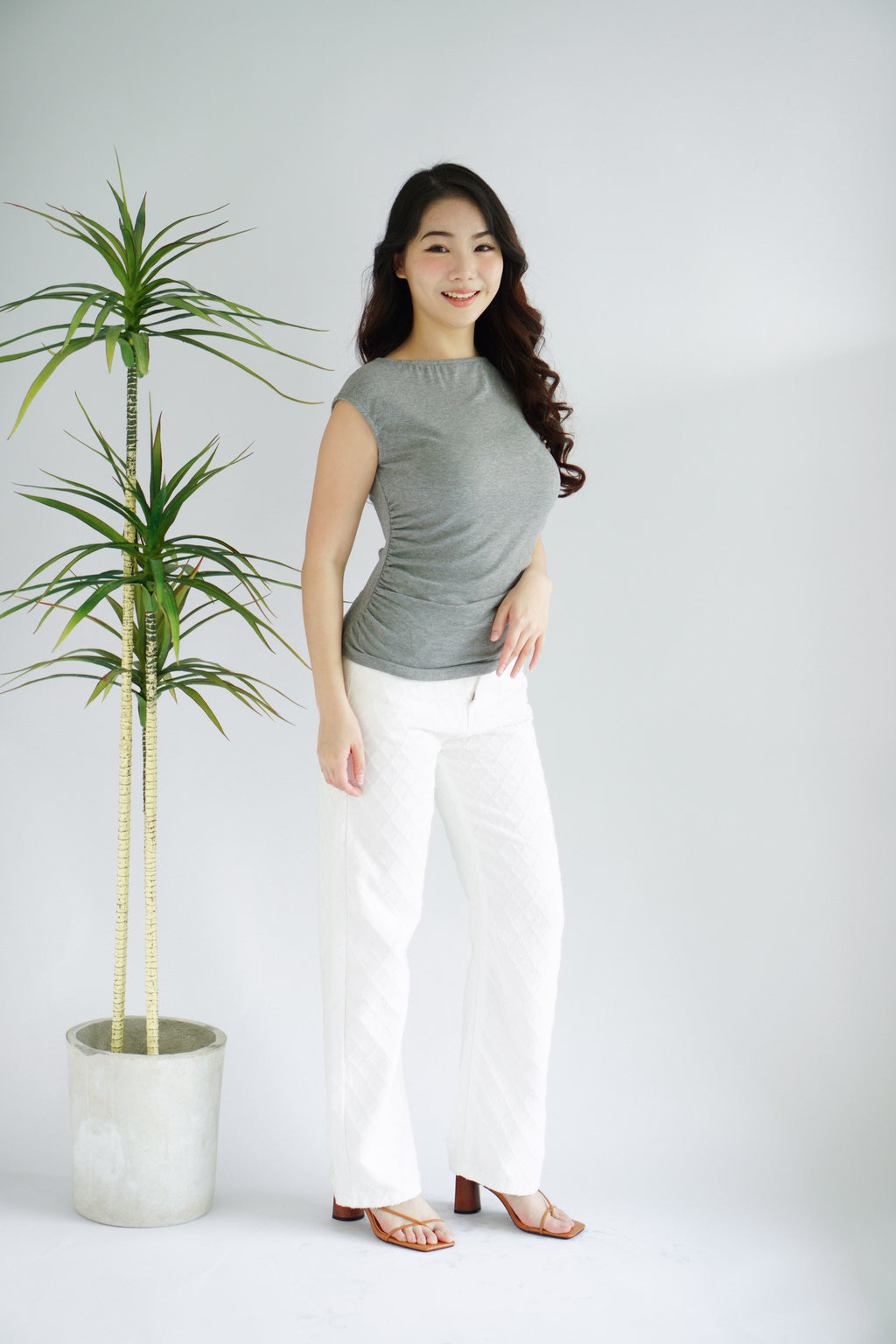 (BACKORDER) Charlie Basic High Neck Ruched Top in Grey