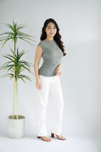 (BACKORDER) Charlie Basic High Neck Ruched Top in Grey