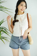 Abella Eyelet Lace Tie Top in White