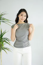 (BACKORDER) Charlie Basic High Neck Ruched Top in Grey