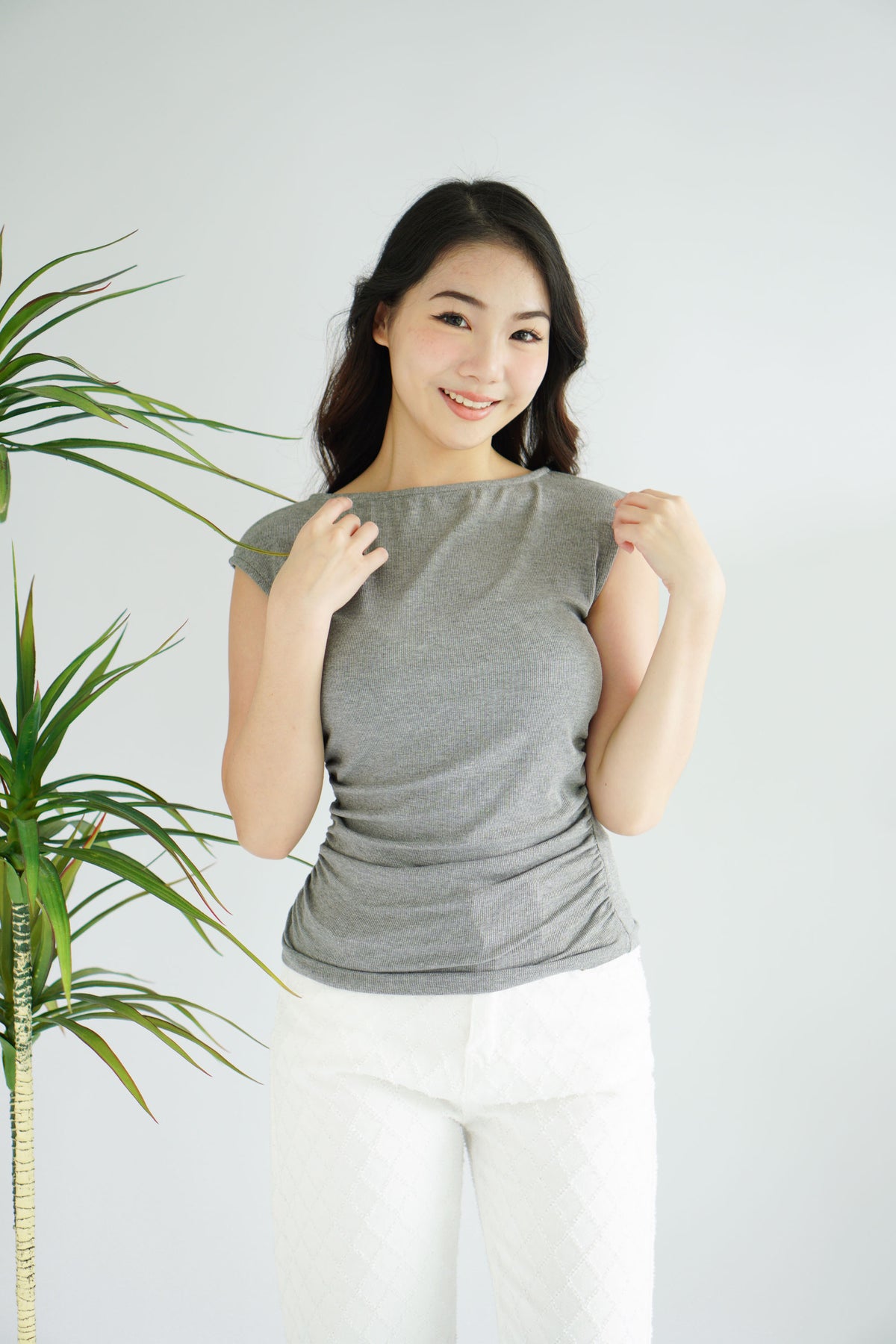 (BACKORDER) Charlie Basic High Neck Ruched Top in Grey