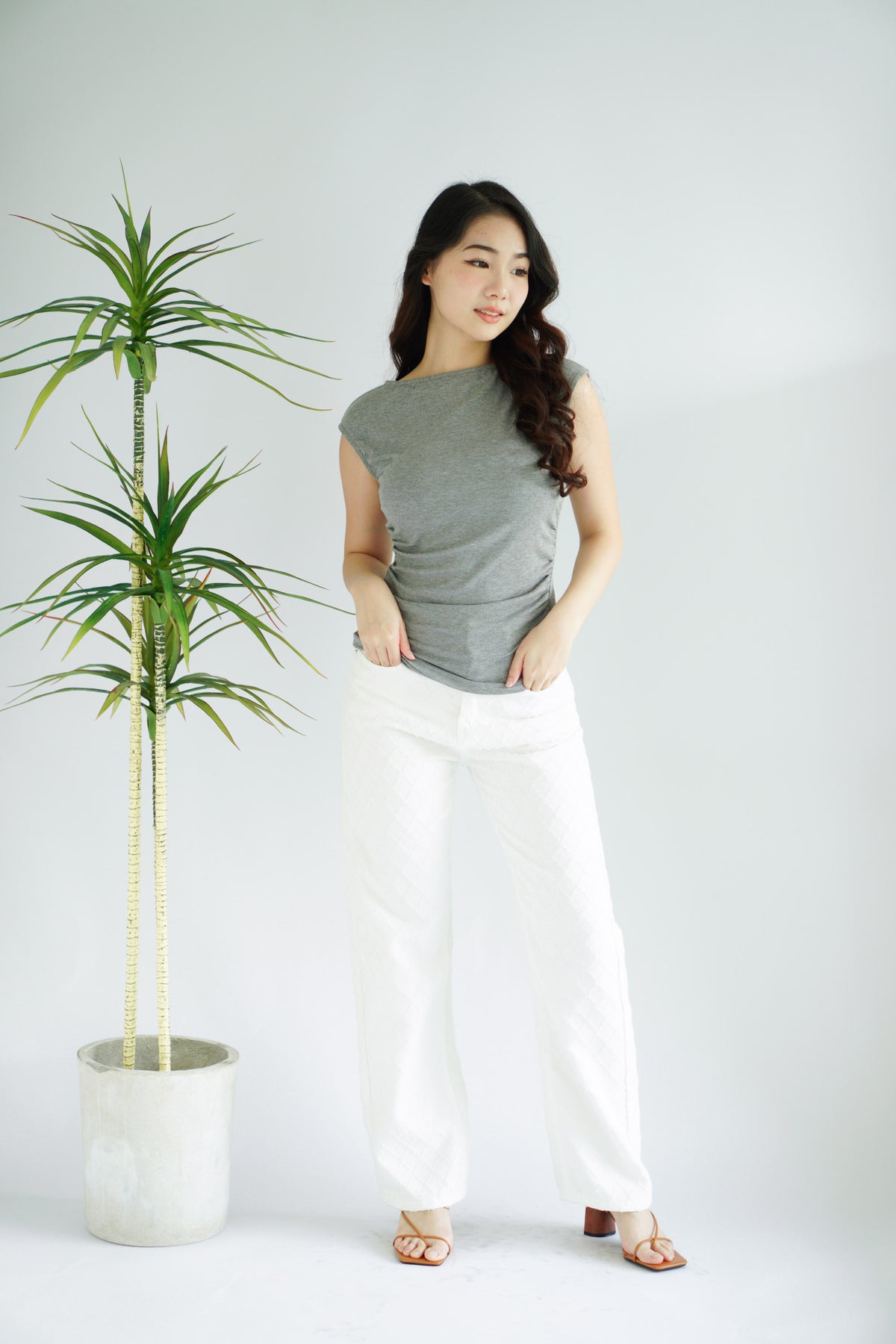 (BACKORDER) Charlie Basic High Neck Ruched Top in Grey