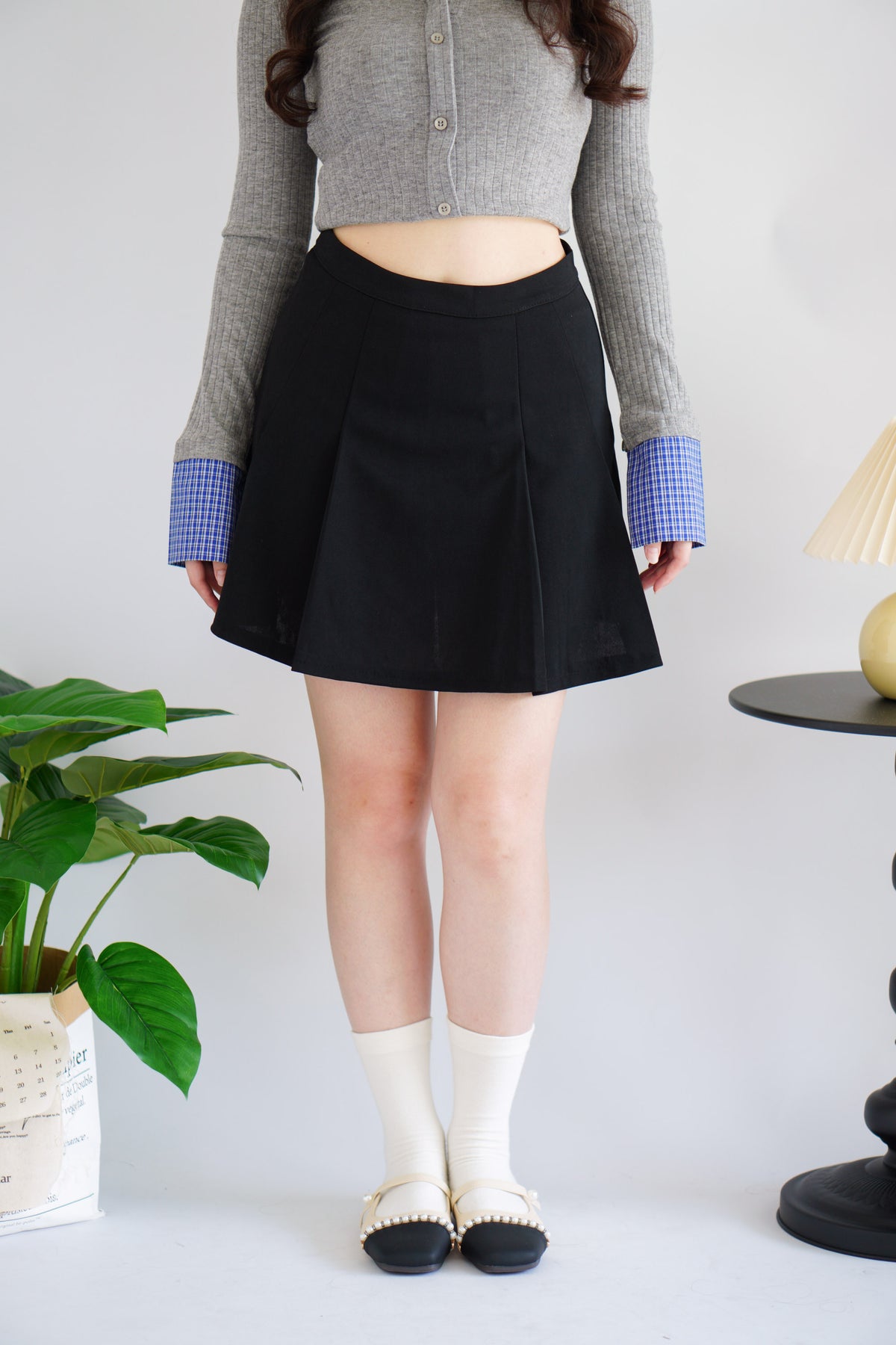 Mina A-Line Pleated Mini Skirt in Black ( up to size XXXL)