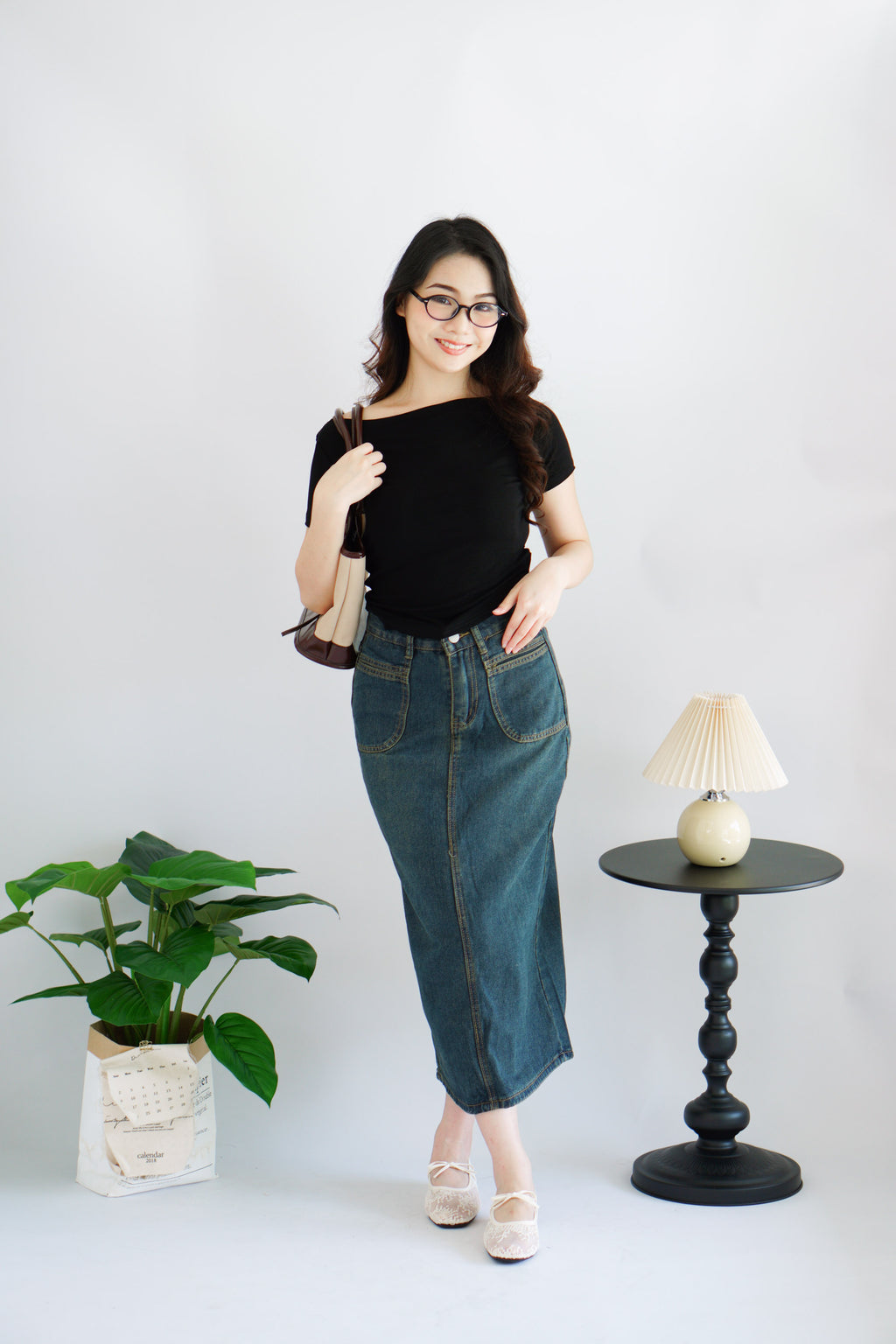 Dara Midi Denim Skirt in Dark Blue