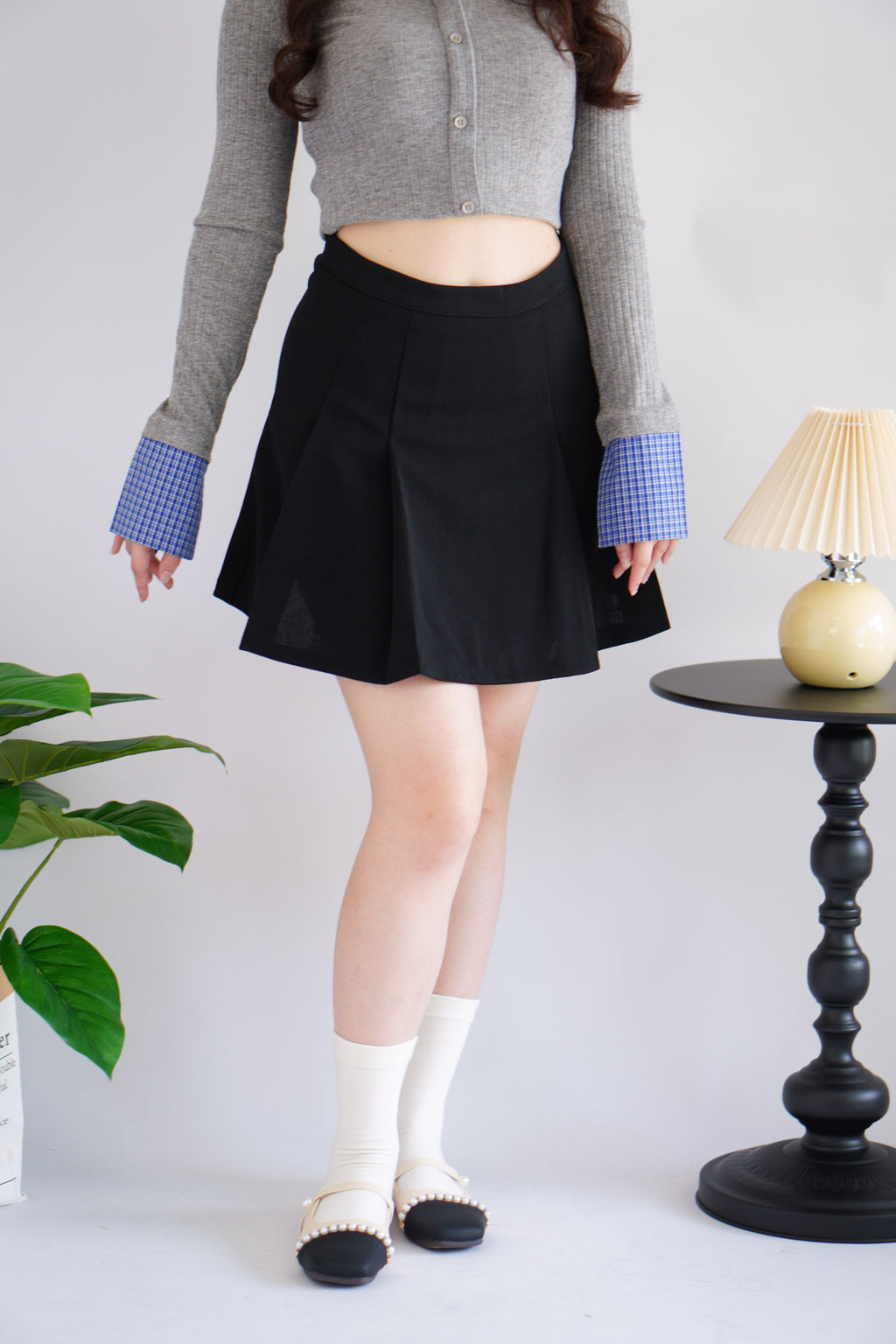 Mina A-Line Pleated Mini Skirt in Black ( up to size XXXL)