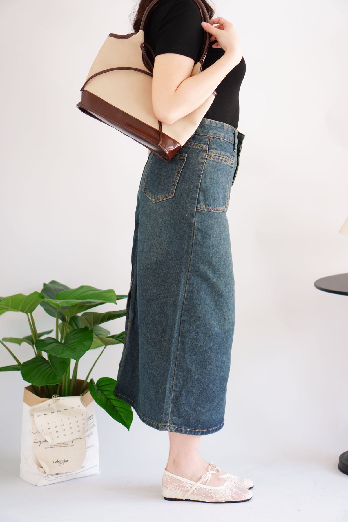Dara Midi Denim Skirt in Dark Blue