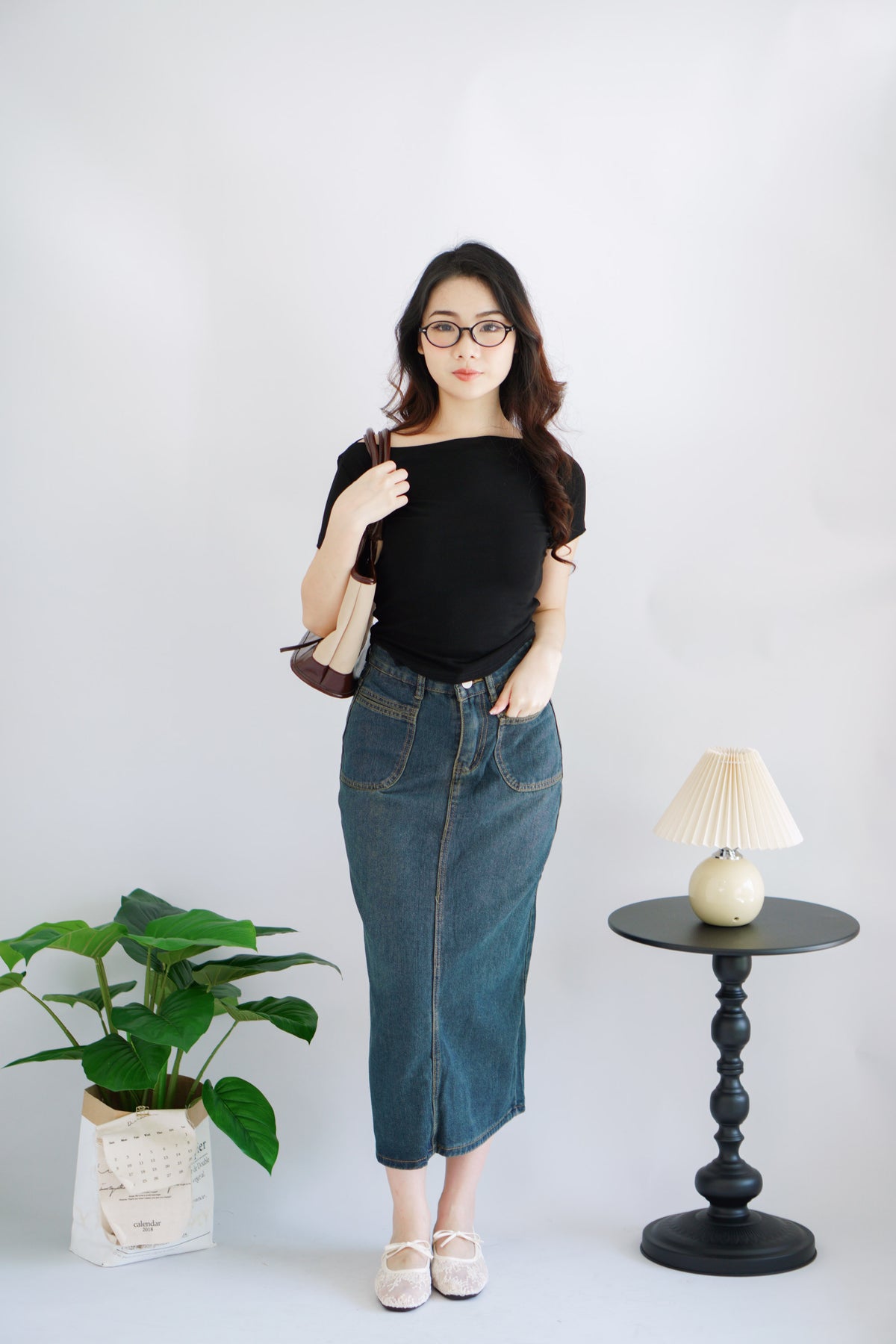 Dara Midi Denim Skirt in Dark Blue