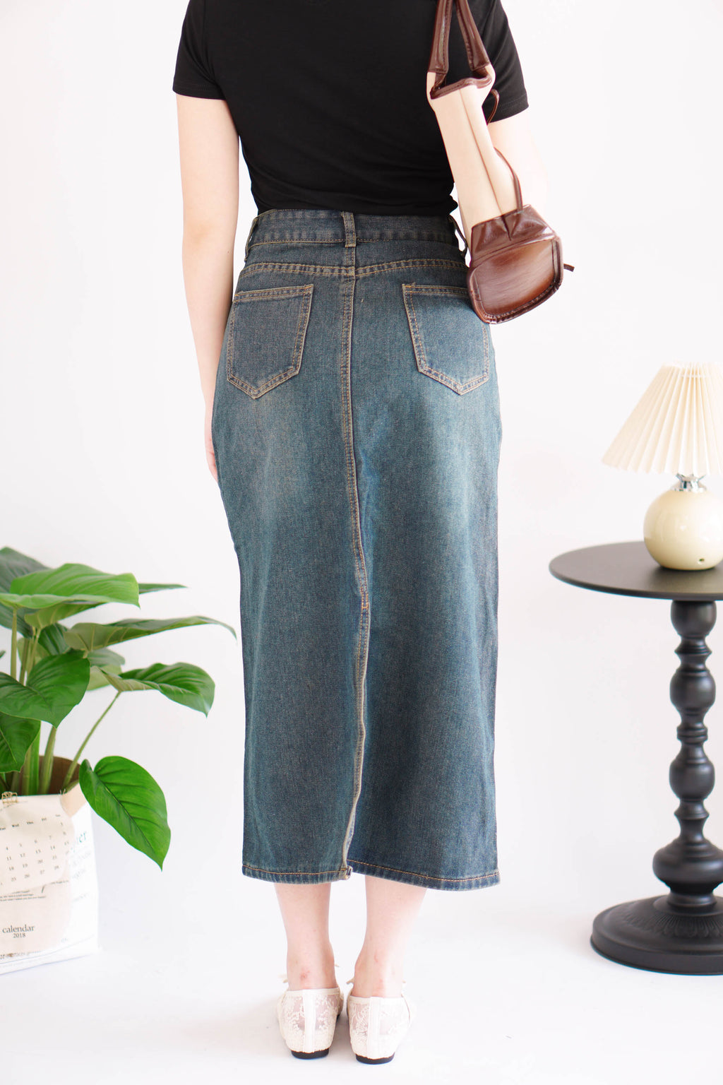 Dara Midi Denim Skirt in Dark Blue