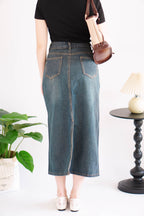 Dara Midi Denim Skirt in Dark Blue
