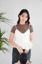 Nello Basic Round Neck Top in Khaki