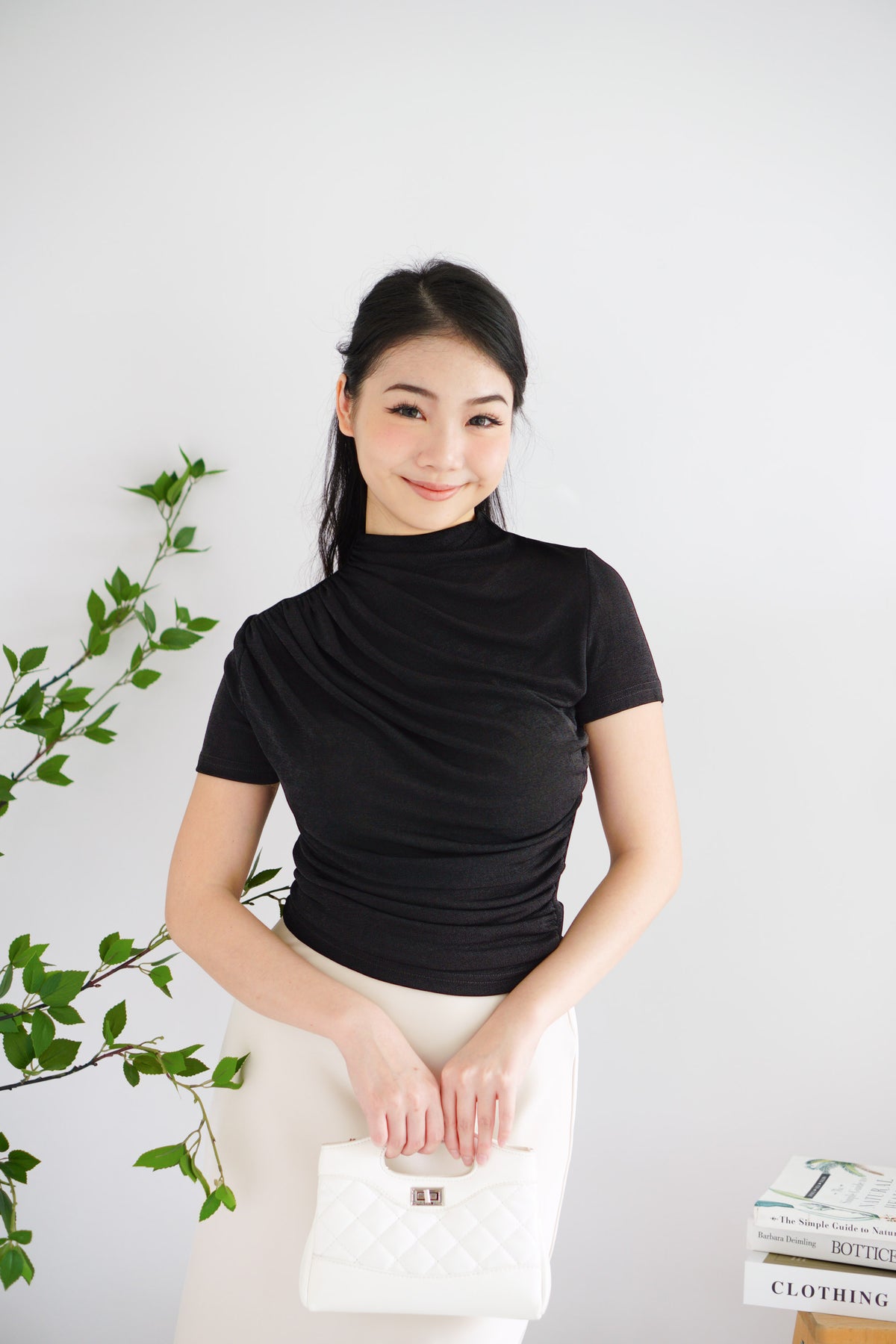 Alani Ruched High Neck Top in Black