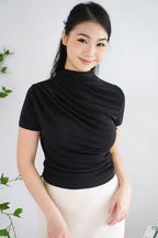 Alani Ruched High Neck Top in Black