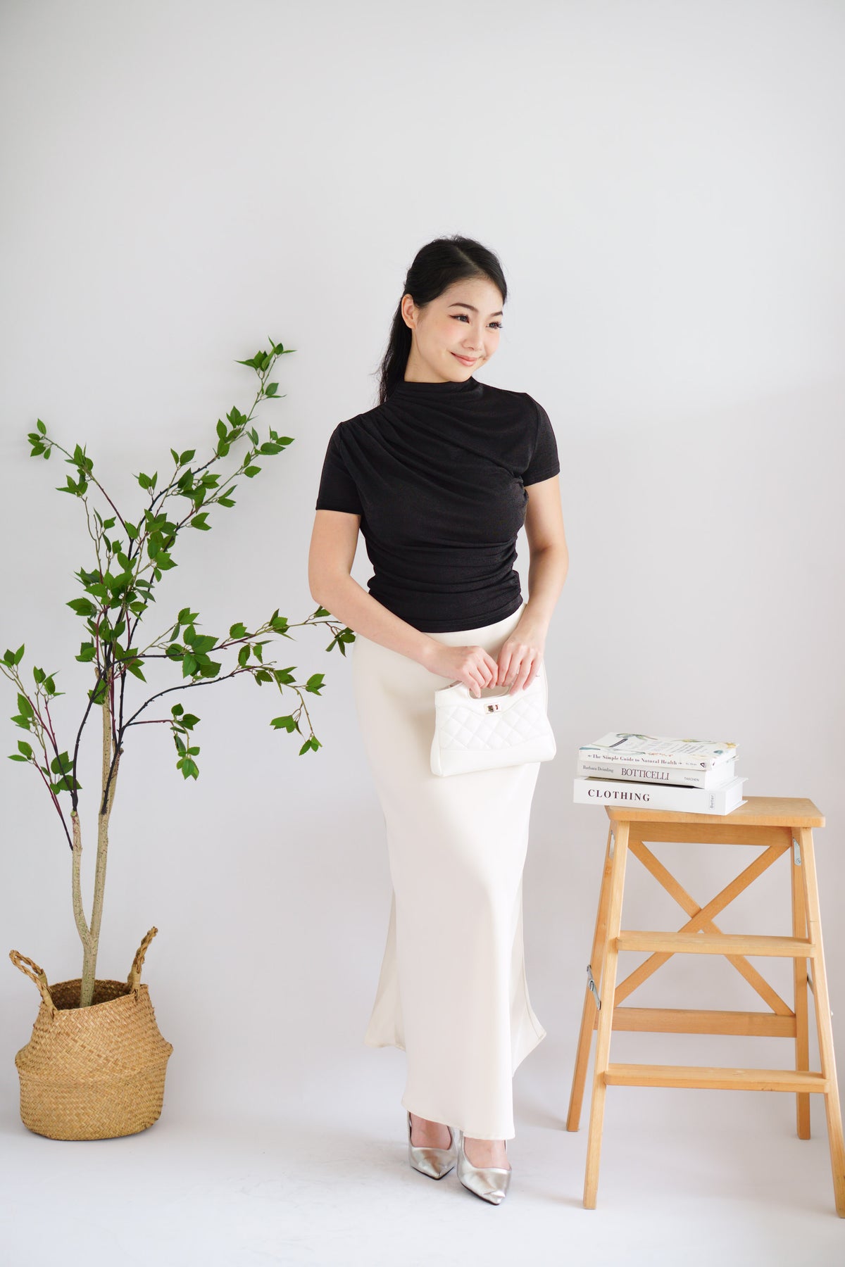 Alani Ruched High Neck Top in Black