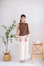 Lioris Boat Neck Tie Top in Brown