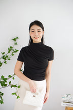 Alani Ruched High Neck Top in Black