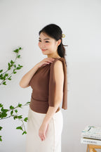 Lioris Boat Neck Tie Top in Brown