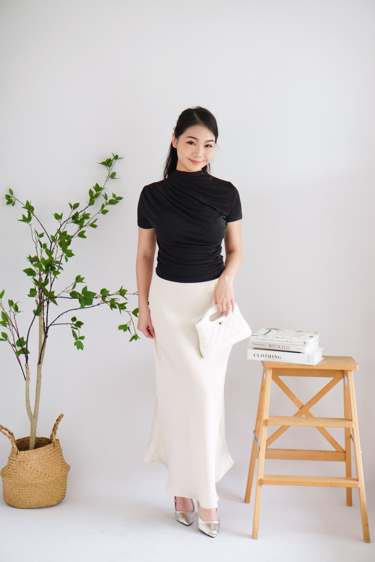 Alani Ruched High Neck Top in Black