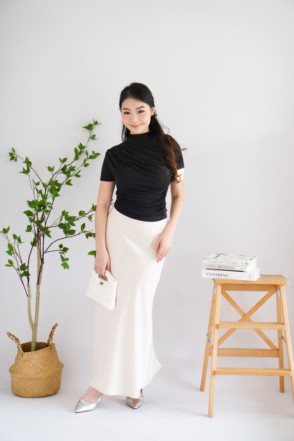 Alani Ruched High Neck Top in Black