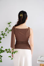 Lioris Boat Neck Tie Top in Brown