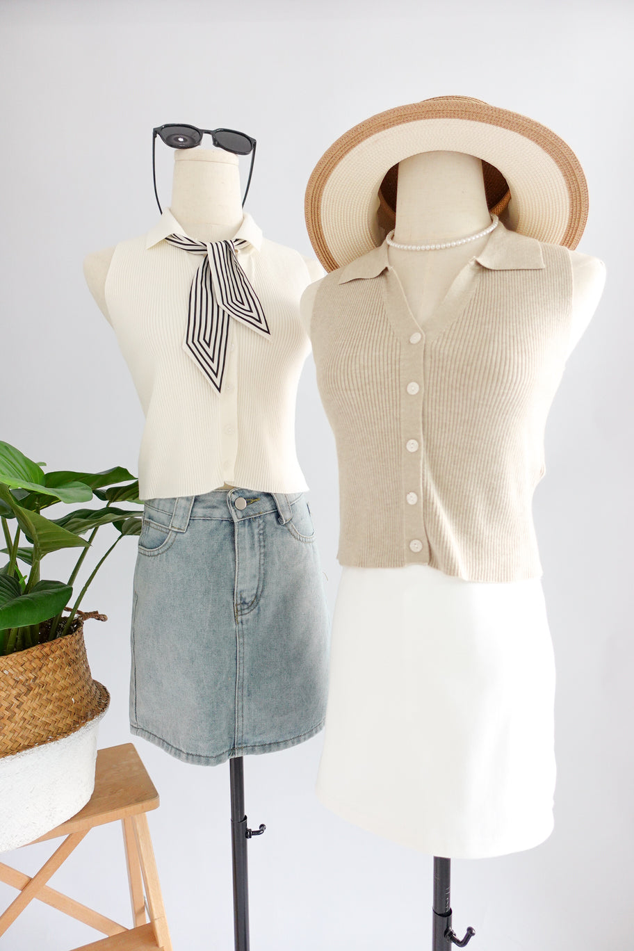 Millie Collar Sleeveless Knit Button Down Top