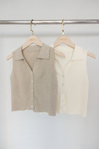 Millie Collar Sleeveless Knit Button Down Top